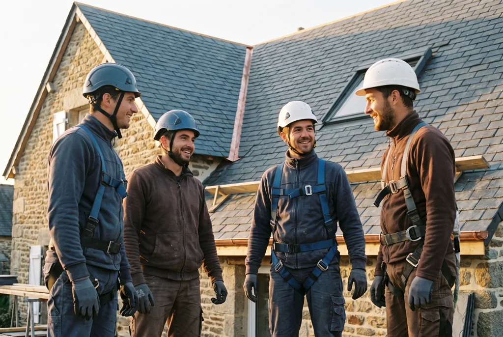 Équipe de couvreurs au complet
